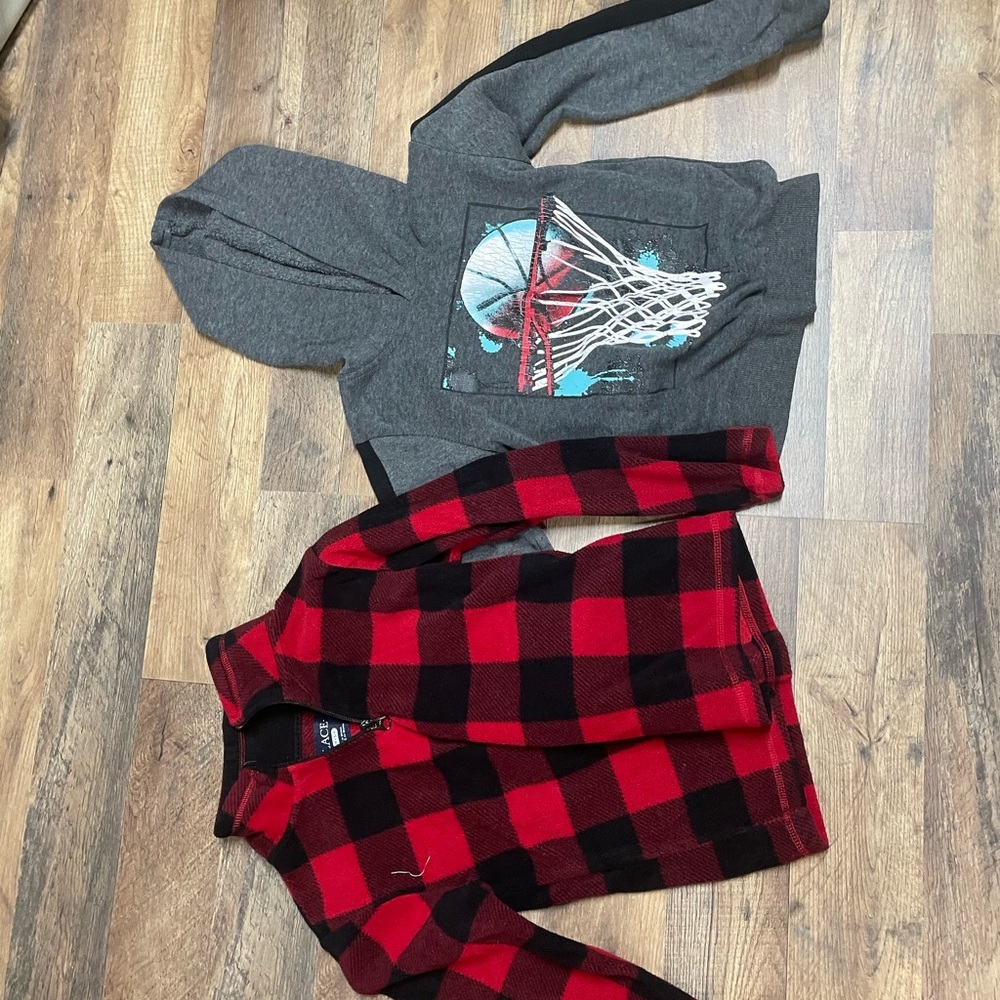New Mix Gray Hoodie and Red Plaid Jacket Set